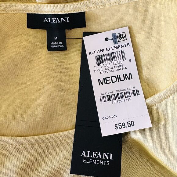 Alfani Elements Medium Top Stretch Draped Sleeves Scoop Neck Raffia Yellow Shiny - Picture 7 of 9